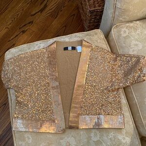 NWOT Saks Fifth Avenue 100% cashmere Gold Sequin shrug - never worn